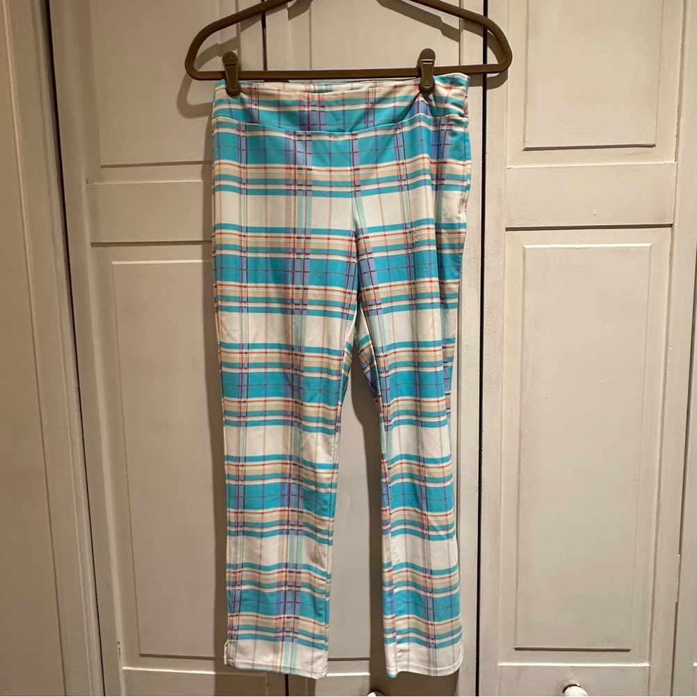 Cloth Stretch Knit Pull-On Ankle Pants in plaid for summer